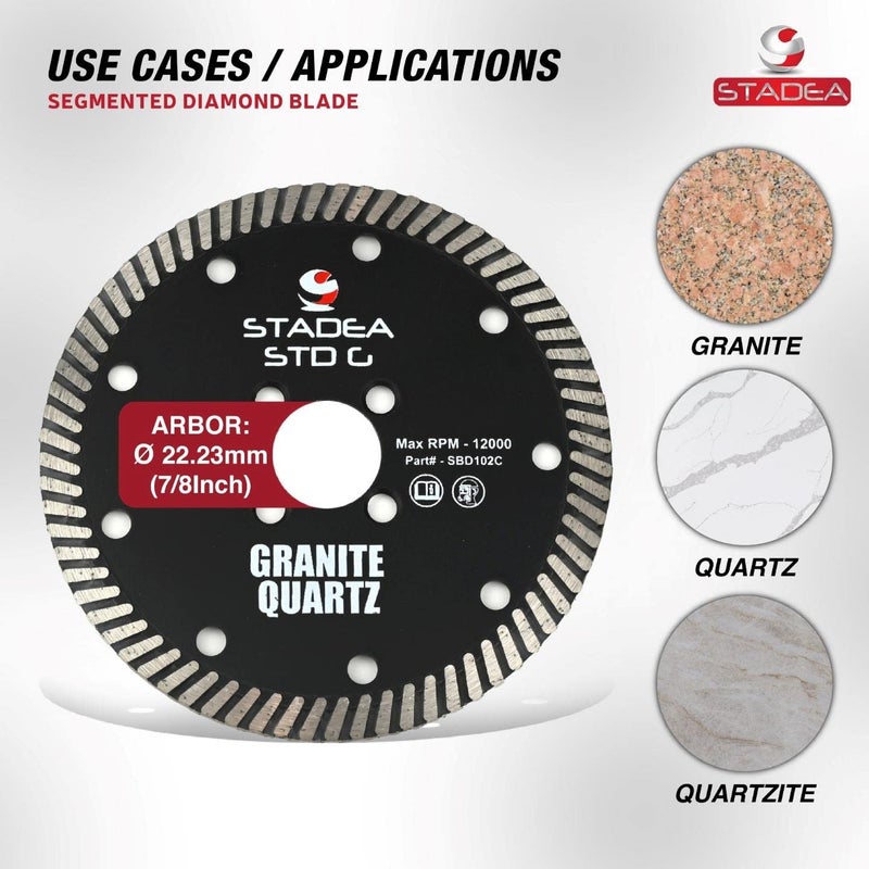 Stadea SBD103C Diamond Saw Blade 5-Inch Continuous Turbo Dry Cutting - Cuts Granite Quartz Quartzite, Fits Grinder, Saw Cutter, 8 MM Segments - Pack of 1 - Image 3